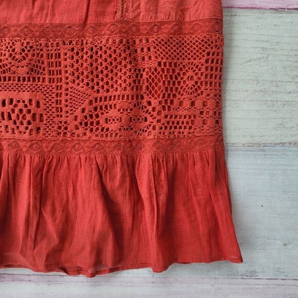 Anthropologie Hiche Burnt Orange‎ 3/4 Sleeve Crochet Boho Shift Dress Size XS - Picture 6 of 7
